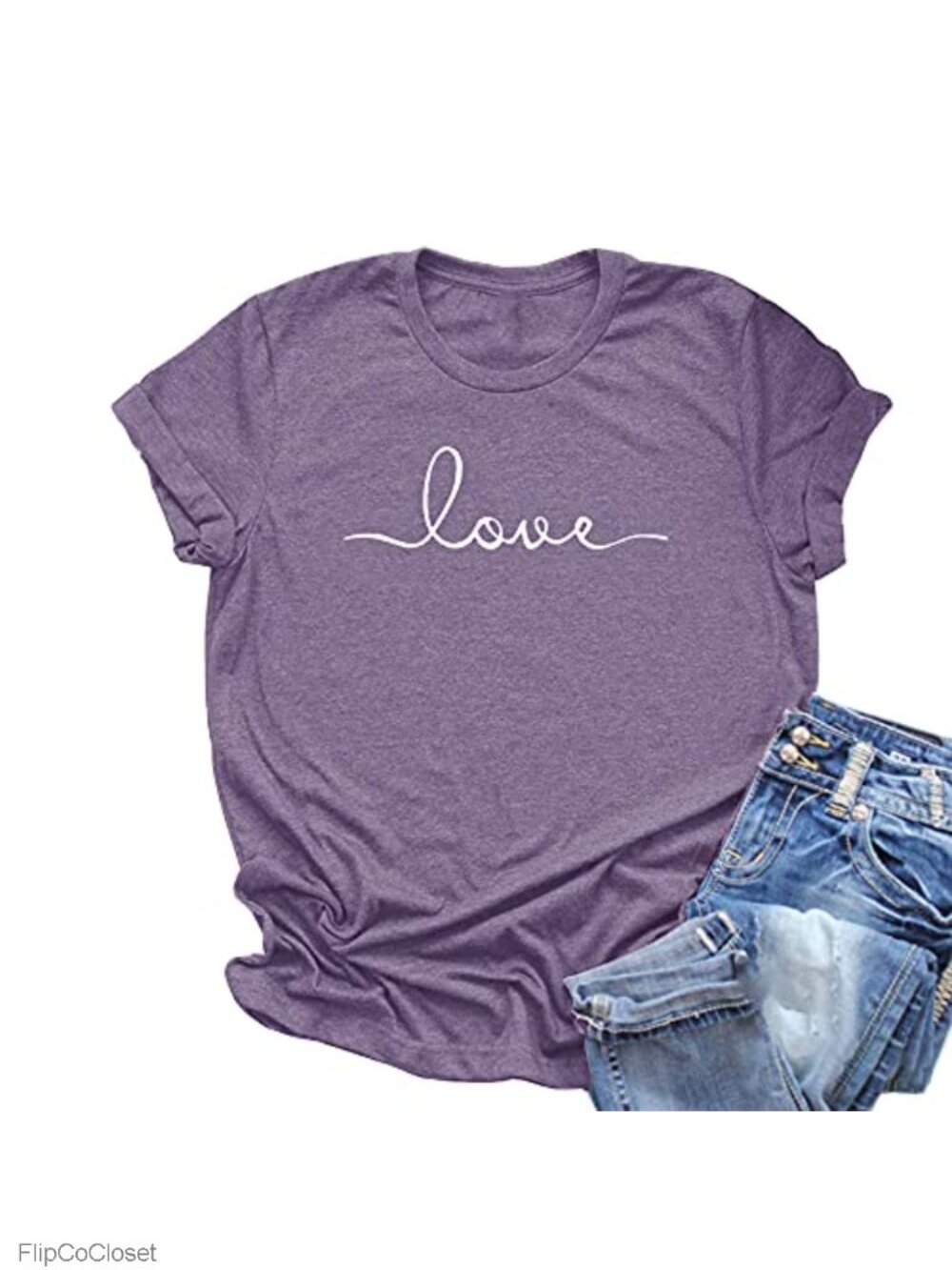 Women's Graphic Tee Love Print Short Sleeve Loose Casual T-Shirt
